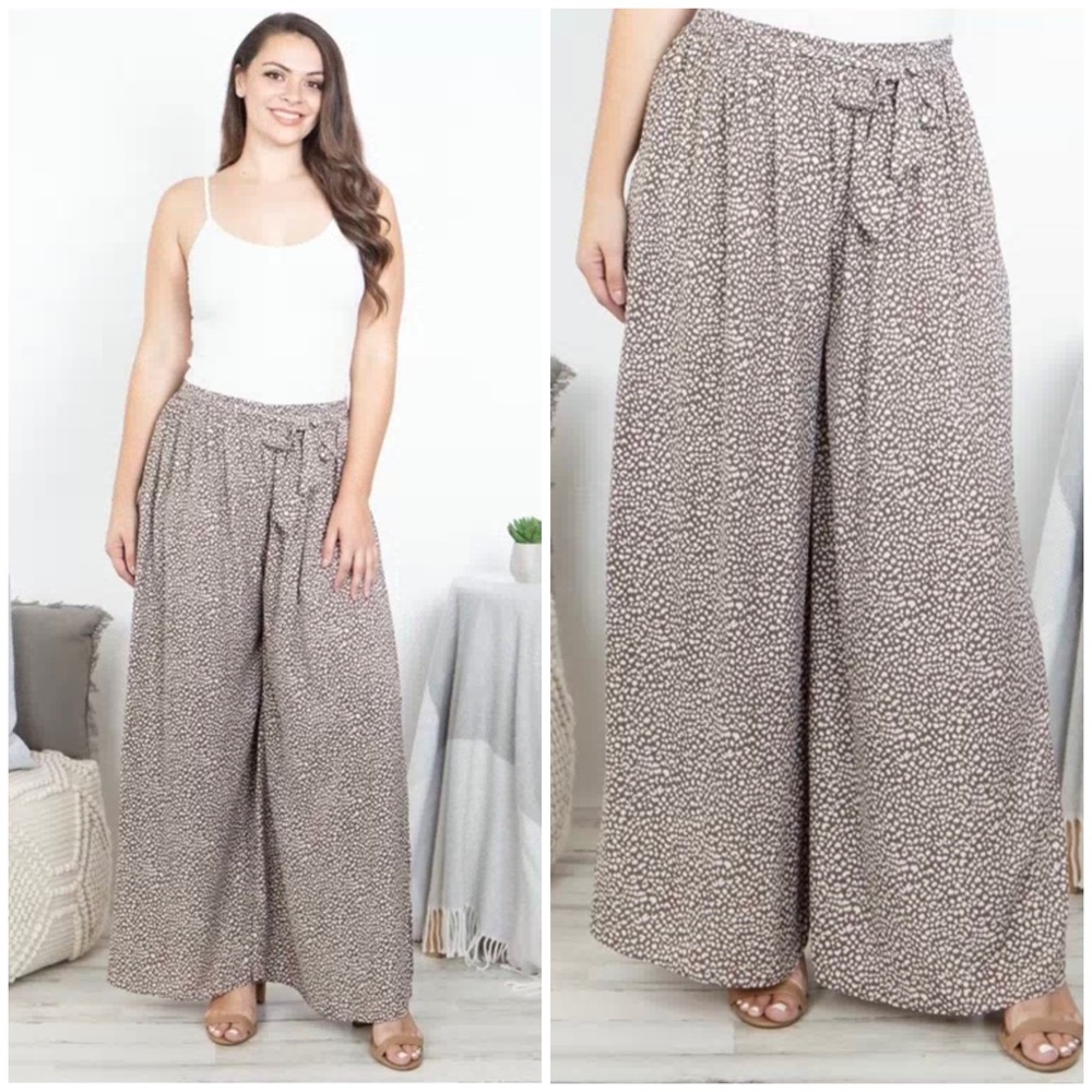 MOCHA PRINTED PLUS SIZE PALAZZO PANTS